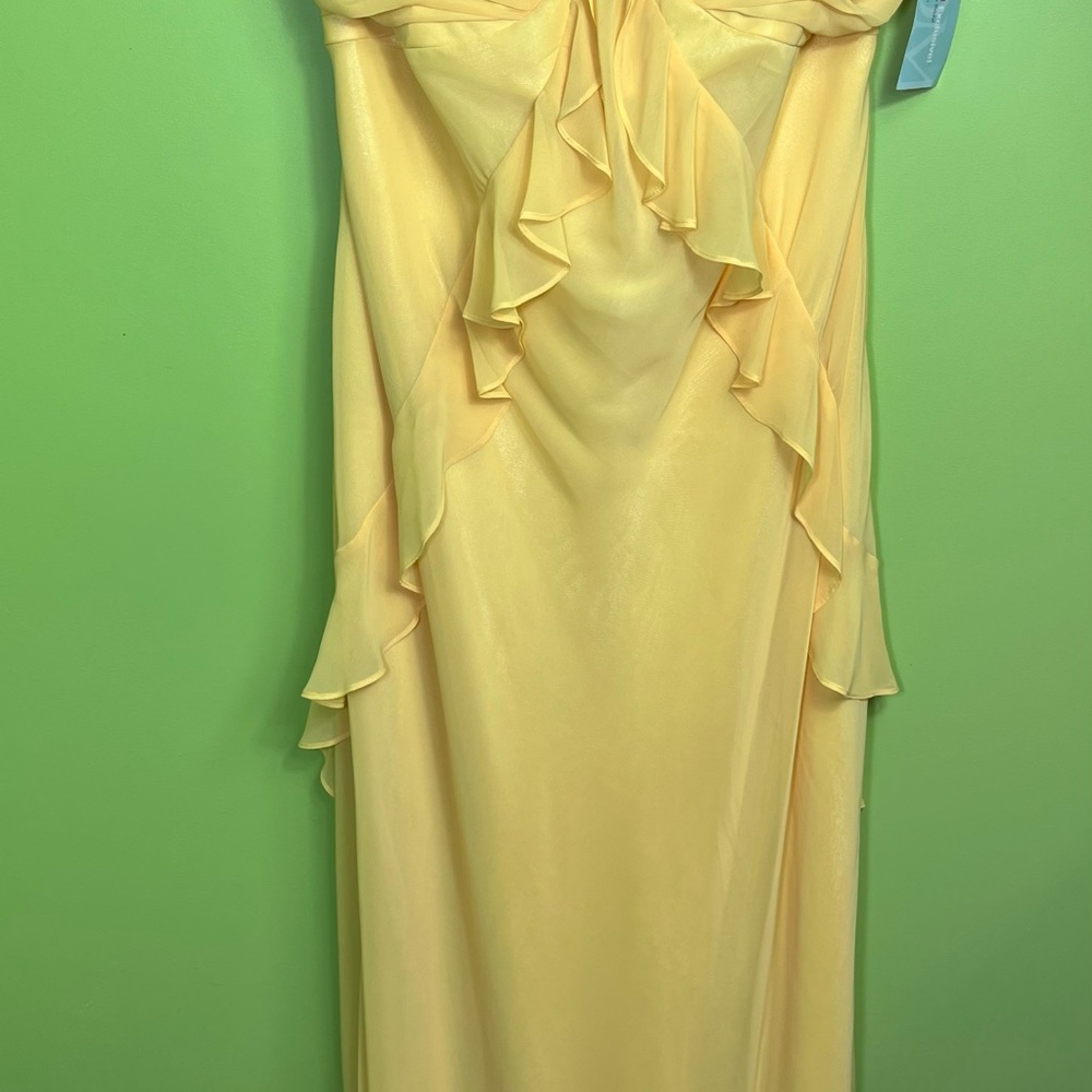 Strapless Yellow Ruffled Evening Gown - Picture 3 of 7